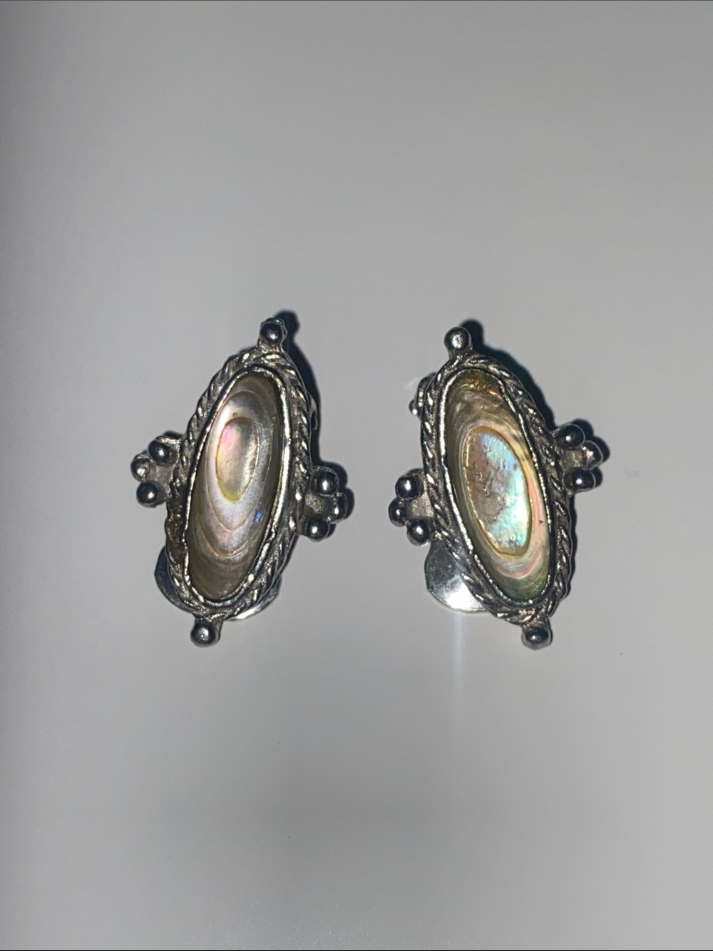 Silver Abalone Shell Clip On Earrings